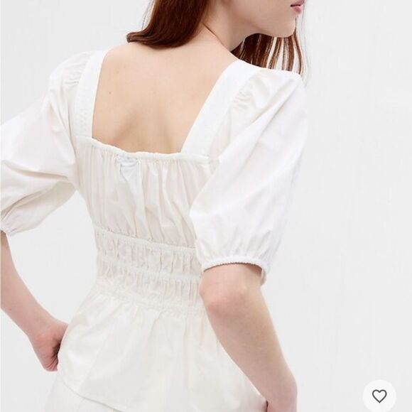 NWT Gap Puff Sleeve Cinched Waist Peasant Top in White sz XL - Picture 3 of 7